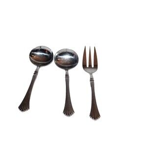 DRAMA Stainless Rogers flatware Meat fork Gravy ladle 3pc lot serving